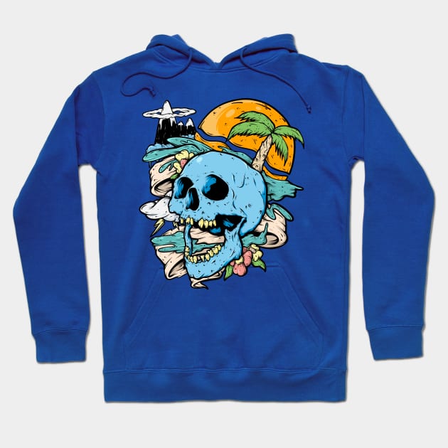 High Tide Palm Tree Skull Island Surfing Style Clothing Hoodie by SWIFTYSPADE